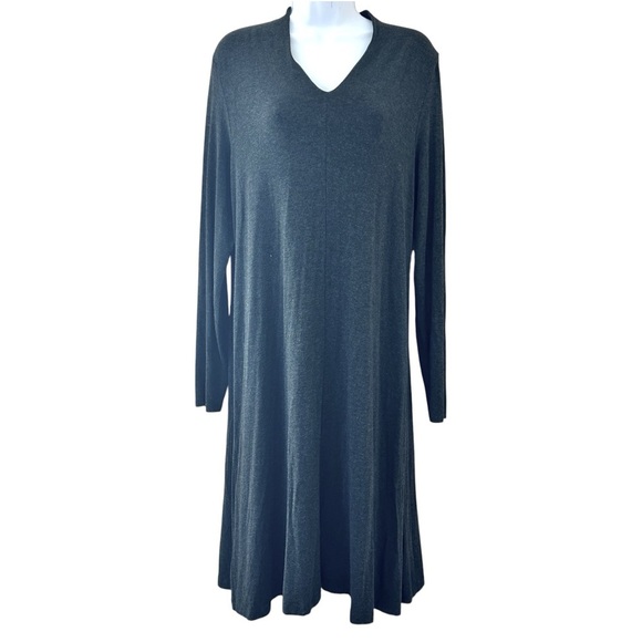 EILEEN FISHER Minimalist Jersey knit V-neck Midi Dress Size L Viscose Spandex - Picture 1 of 10